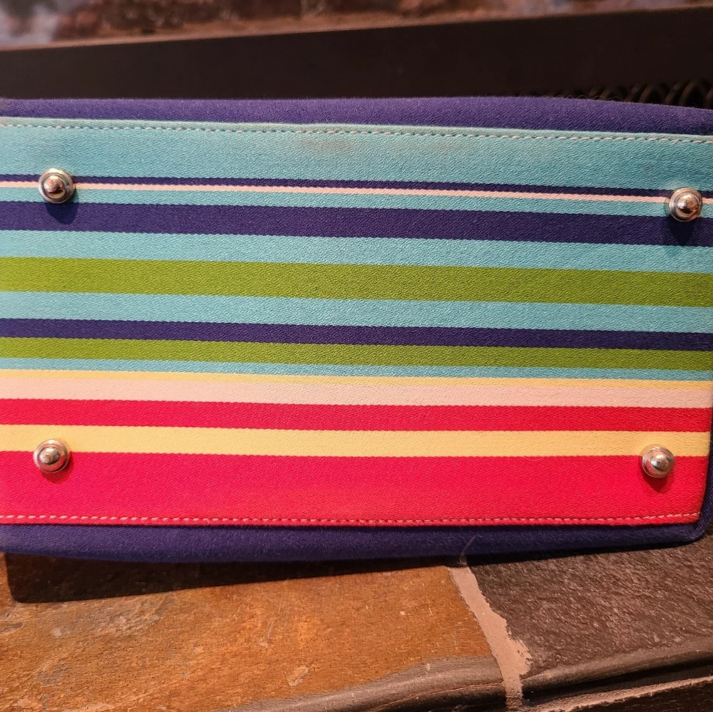 Vintage Kate Spade Beach Multicolor Pinstripe Tote Style Shoulder Bag Purse